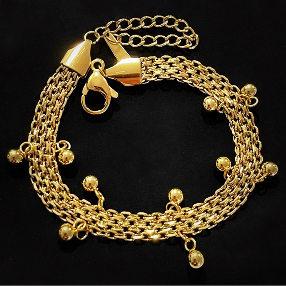✨18K Gold Plated Chain Bracelet W gold beads (adjustable length) - Picture 1 of 4